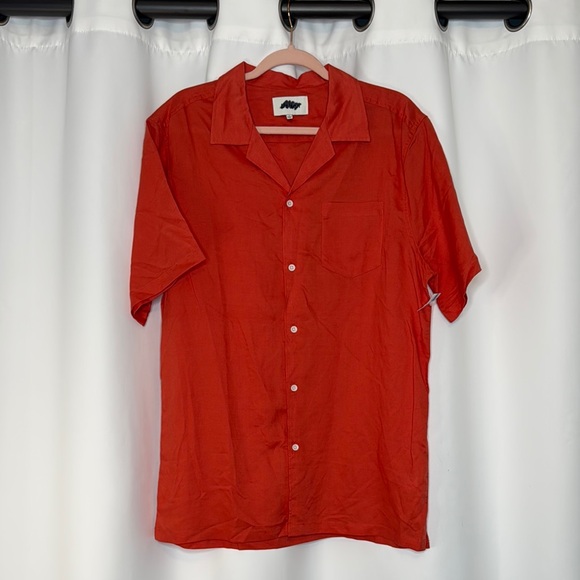 Create Unison | Linen Tencel Blend Button Up Shirt in Orange Size L Large - Picture 2 of 11